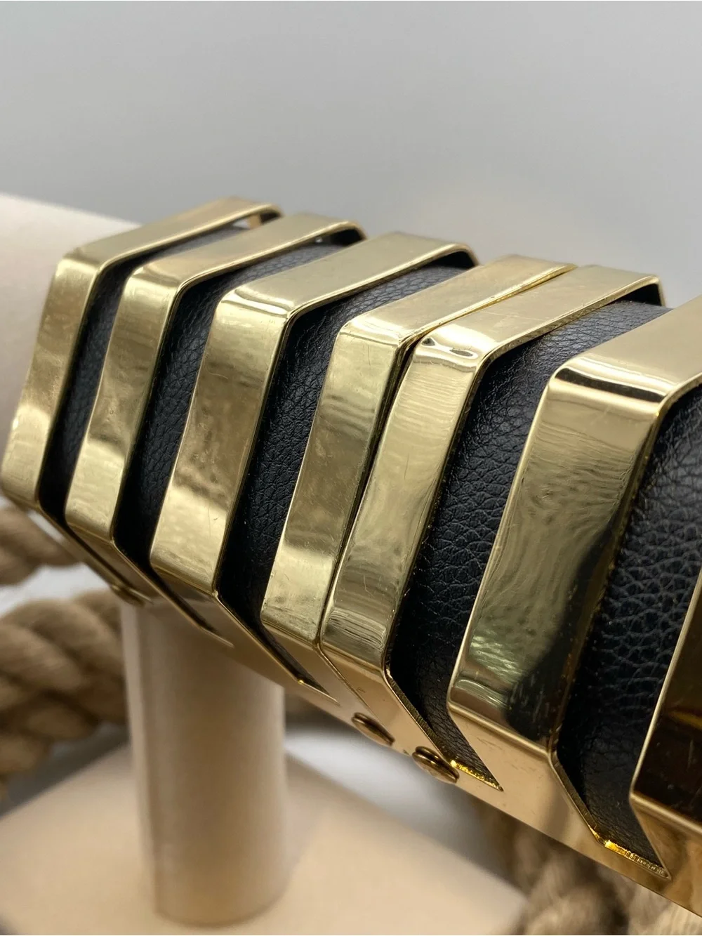 Vintage Gold and Black Chevron Link Bracelet Watch